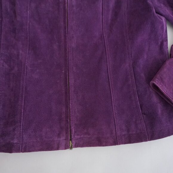 Vintage Coldwater Creek Purple 100% Suede Leather Zip Moto Biker Jacket L - Picture 6 of 12